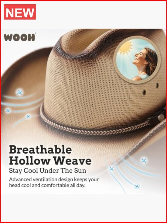 Straw Cowboy Hat with Shapeable Brim and Adjustable Chin Strap main image 5